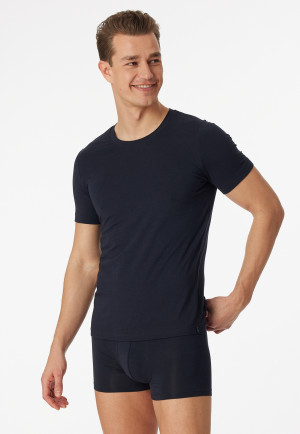 Short-Sleeve Jersey Shirt, Elastic, Round Neck, Blue-Black - Long Life Soft