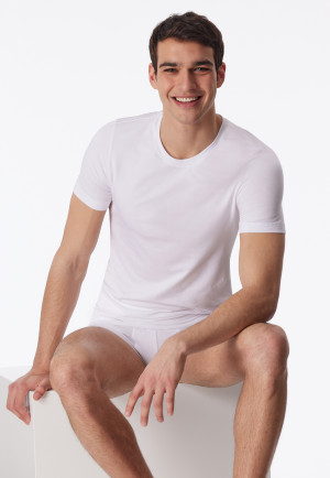 Short-Sleeve Jersey Shirt, Elastic, Round Neck, White - Long Life Soft