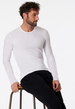 White Long-Sleeve Round Neck Shirt - 95/5