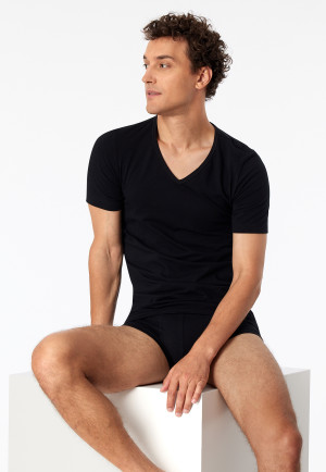 Short-sleeve shirts, 2-pack, Deep v-neck, black – 95/5