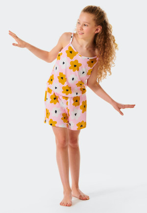 Jumpsuit kort biologisch katoen V-hals bloemen roze - Happy Summer