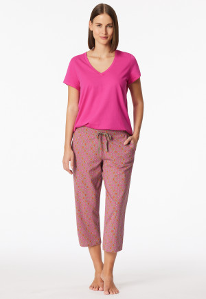 3/4 lange broek met fuchsia patroon - Mix+ Relax