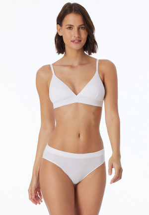 Soft Bra, Double Rib, Removable Pads, White - Pure Rib