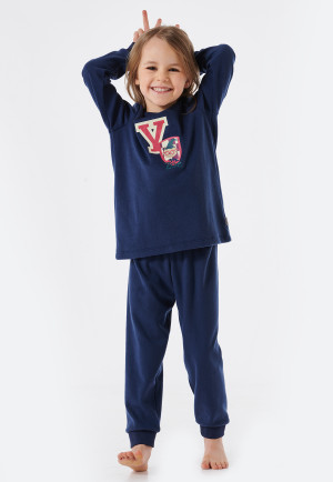 Pyjama lang fleece manchetten tovenares college donkerblauw - Cat Zoe