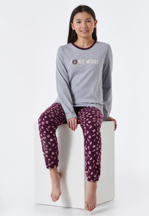 Pyjama lang biologisch katoen donuts grijs-gemêleerd - Teens Nightwear
