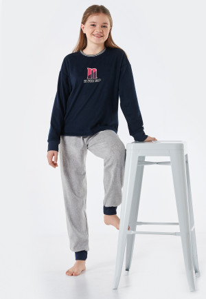 Pigiama lungo in pile con polsini, blu notte - Teens Nightwear