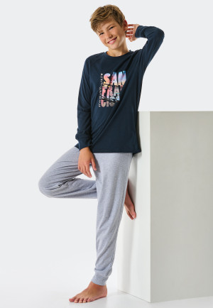 Pyjama long coton bio bords-côtes San Francisco bleu nuit - Teens Nightwear