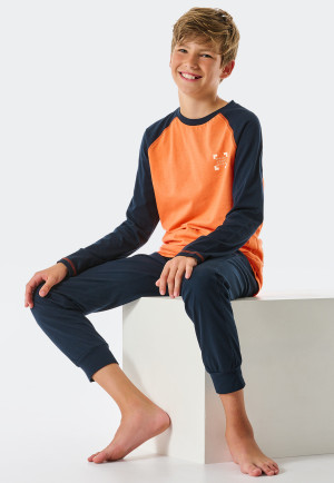 Pyjama long coton bio bords-côtes orange - Teens Nightwear