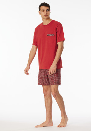 Pyjama court coton bio carreaux rouge piment - Comfort Nightwear