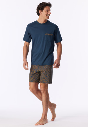 Schlafanzug kurz deep blue gemustert - Comfort Nightwear
