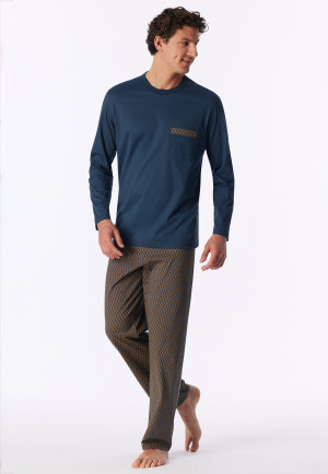 Lange pyjama, diepblauw met patroon - Comfort Nightwear