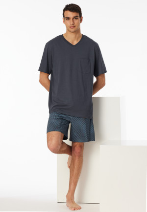 Pyjama court encolure en V poche poitrine graphite imprimé - Comfort Essentials