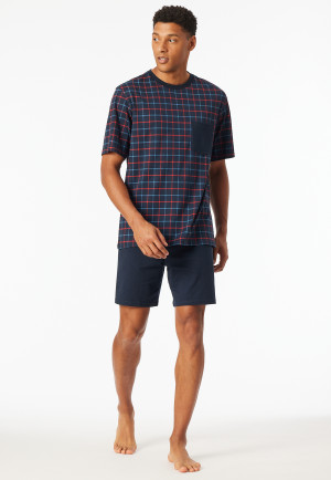 Korte pyjama met borstzak in navy patroon - Comfort Essentials