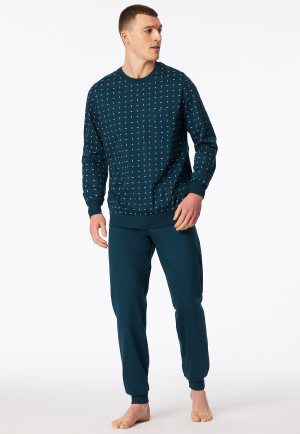 Pigiama lungo con tasca sul petto in fantasia petrolio - Comfort Essentials