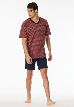 Pyjama korte Organic Cotton V-hals borstzak chilirood geruit - Comfort Nightwear