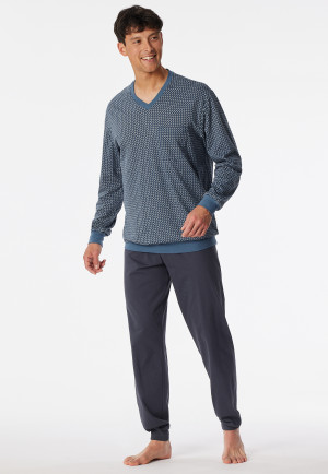 Schlafanzug lang Bündchen Karos graphit - Comfort Nightwear