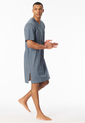 Nachthemd kurzarm Organic Cotton V-Ausschnitt Brusttasche graphit kariert - Comfort Nightwear