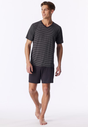 Short Pyjamas with Modal V-Neck Stripes in Graphite - Long Life Soft