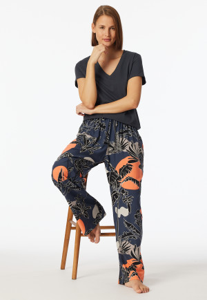 Loungehose lang Viskose Palmenprint multicolor - Mix+Relax