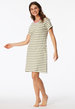 Slaapshirt korte mouw strepen lime - Casual Essentials