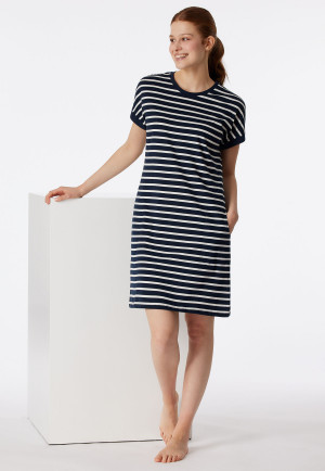 Sleepshirt short sleeve stripes midnight blue - Casual Essentials