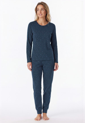 Schlafanzug lang Bündchen Punkte ultra violett - Casual Essentials