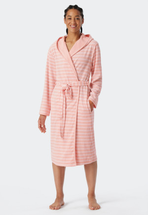 Bademantel Leichtfrottee rosé gestreift - Feather Terry