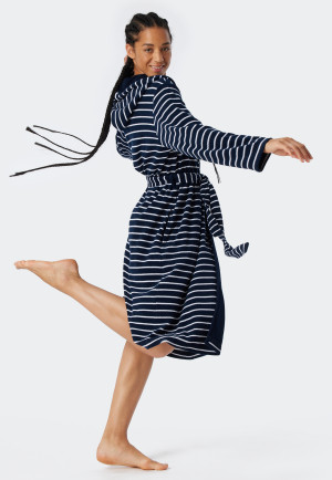 Bademantel Leichtfrottee navy gestreift - Feather Terry