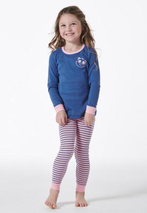 Schlafanzug lang Feinripp Panda Ringel blau - Girls World