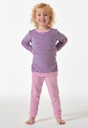 Schlafanzug lang Frottee Bündchen Ringel rosé - Girls World
