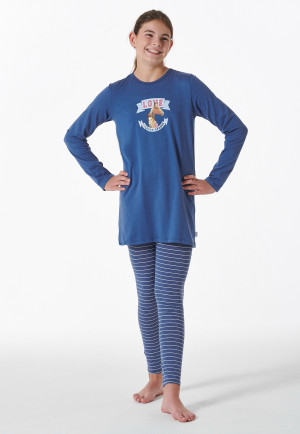 Schlafanzug lang Organic Cotton Pferdeprint blau - Horse World