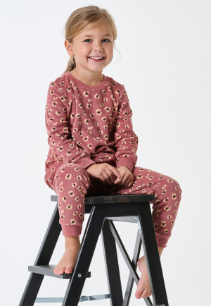 Schlafanzug lang Frottee Animal Print altrosa - Kids Nightwear