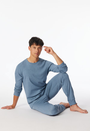 Pyjamas double rib & jersey long pyjamas cuffs blue-jaspe - Modern Nightwear