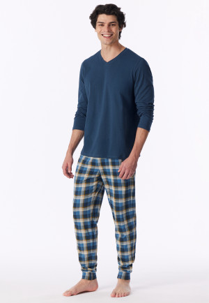 Pigiama lungo con polsini, blu intenso - Casual Essentials