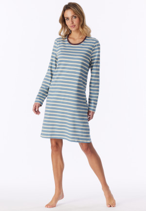 Nachthemd langarm Ringel graublau - Casual Essentials