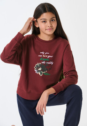 Schlafanzug lang Sweatware Bündchen burgund - Teens Nightwear