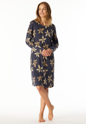 Nachthemd langarm Blumen graphit - Comfort Nightwear