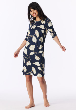 Camicia da notte a maniche lunghe con motivi floreali, colore blu mare intenso - Comfort Nightwear