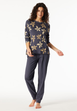 Pyjama lange pyjama manchetten bloemen grafiet - Comfort Nightwear