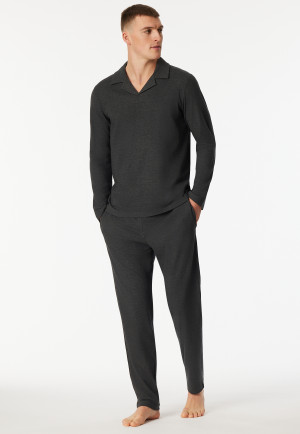Long pyjamas interlock polo collar dark grey mottled - Selected! Premium Warming