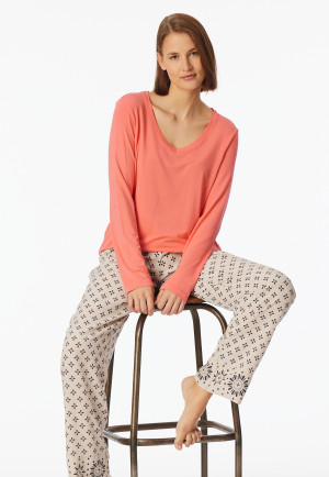 Shirt langarm V-Ausschnitt pfirsich - Mix+Relax