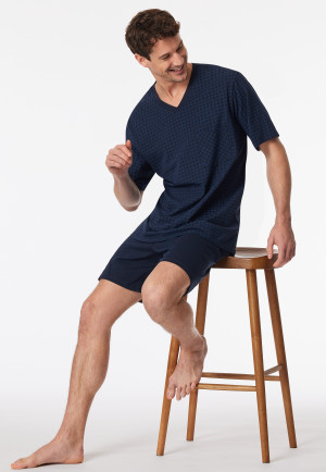 Pyjama court à carreaux bleu nuit - Comfort Essentials