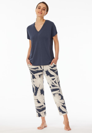 Schlafanzug lang 7/8-Hose Blumen graphit - selected! premium