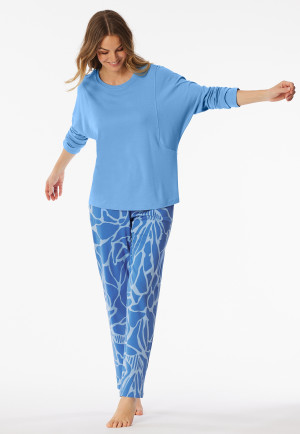Schlafanzug lang Interlock hellblau - Modern Nightwear