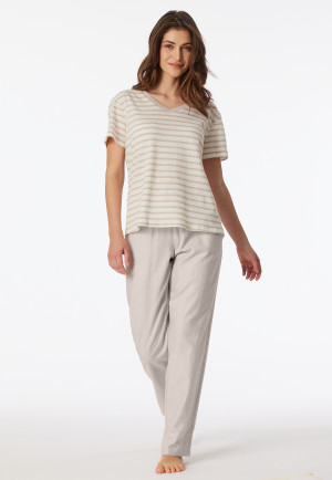 Shirt short sleeve linen organic cotton stripes off-white - Mix+Relax
