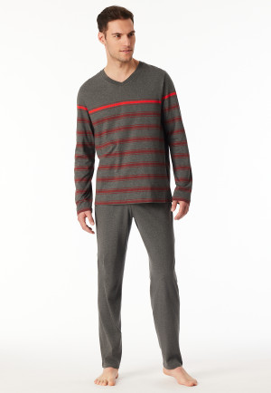 Pyjama long rayures gris foncé chiné - Casual Nightwear