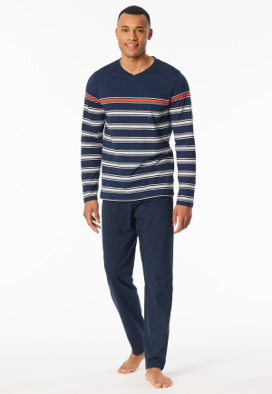Schlafanzug lang Ringel nachtblau - Casual Nightwear