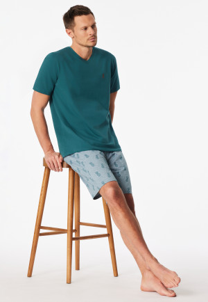 Pyjama court encolure en V ananas vert - 95/5