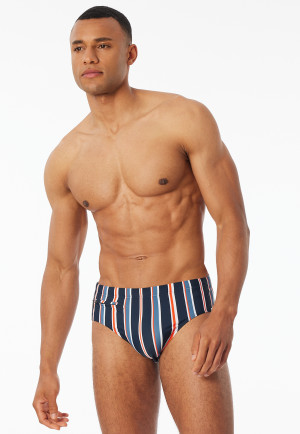 Badehose mit Reißverschlusstasche Wirkware recycelt Streifen nachtblau - Aqua