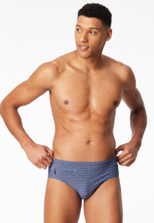 Badehose mit Reißverschlusstasche navy gemustert - Aqua